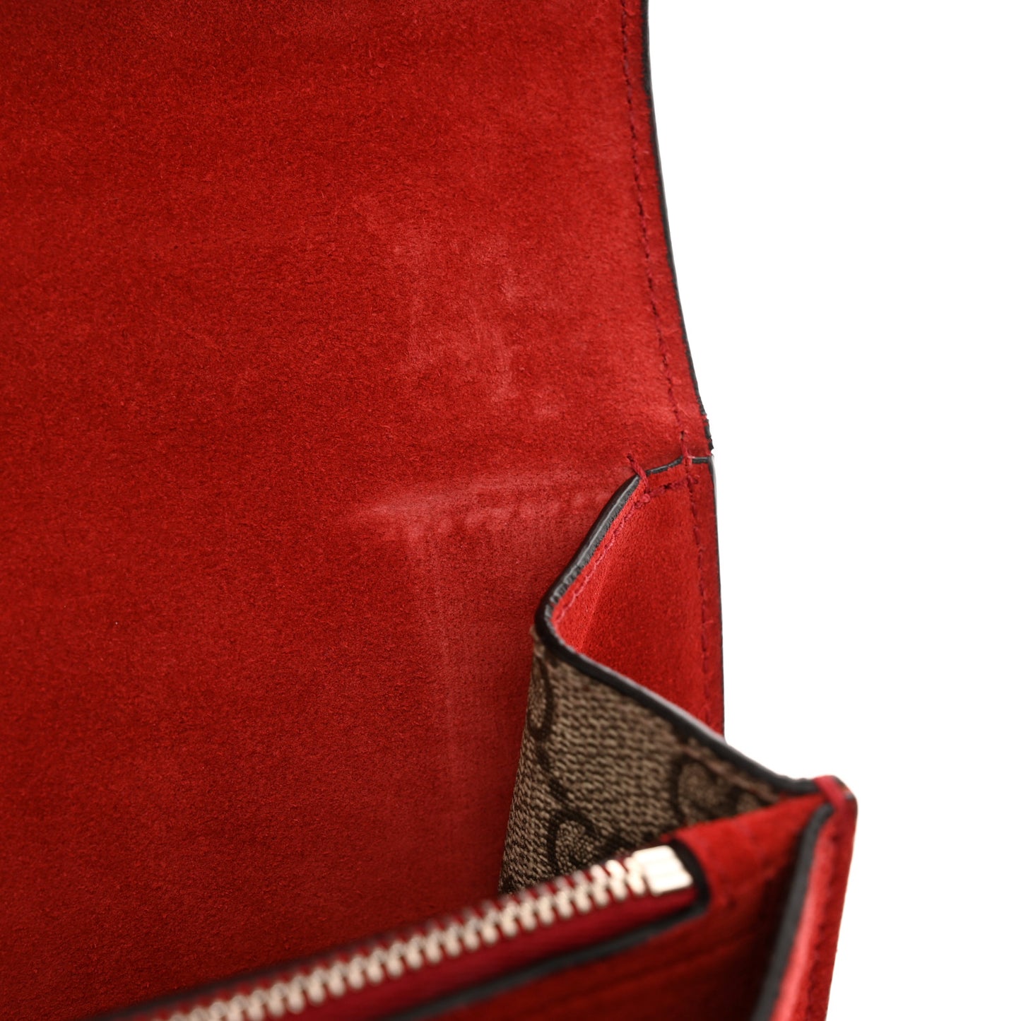 GG Supreme Monogram Suede Cudu Medium Dionysus Shoulder Bag Beige Ebony Vulcanic Red