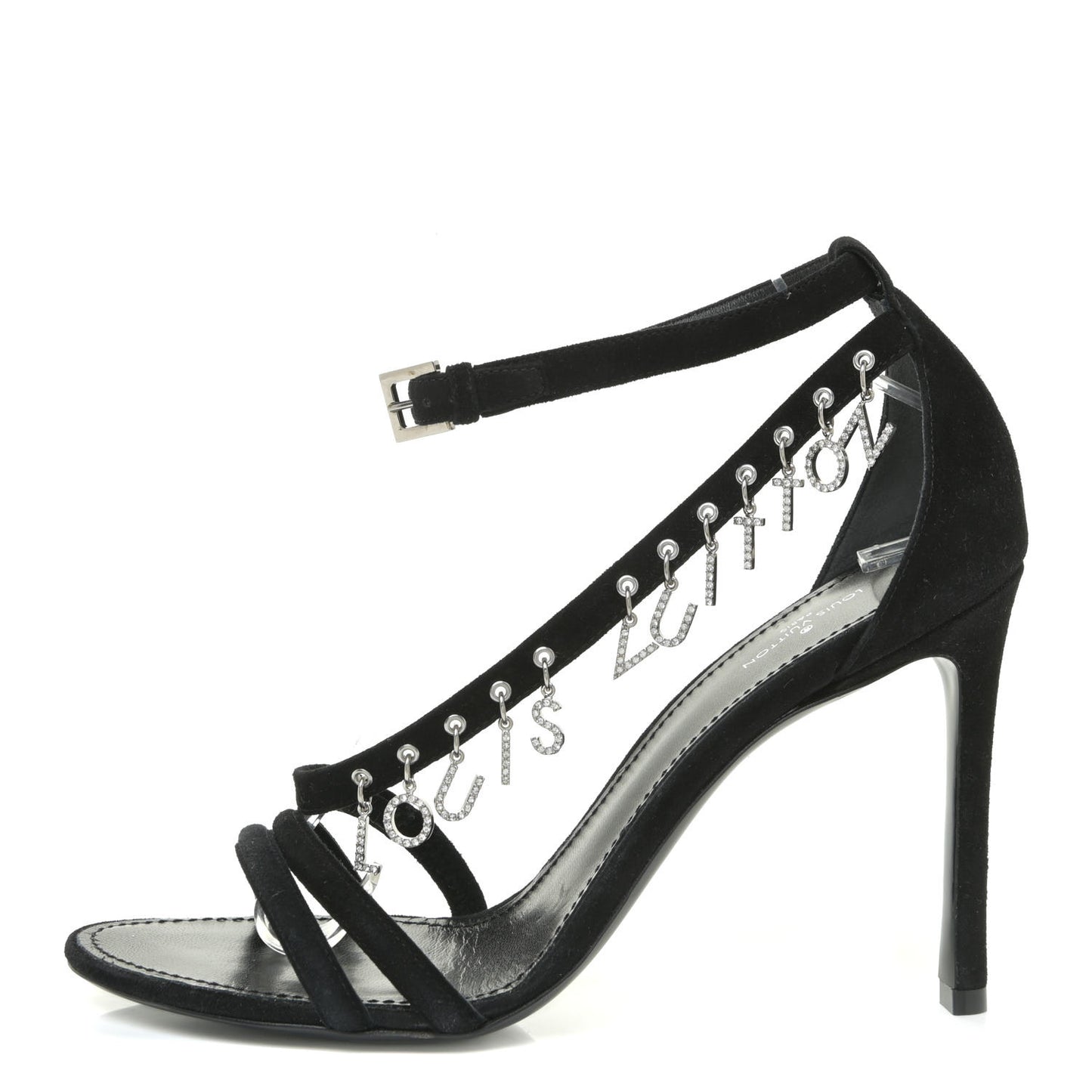 Suede Crystal Melody Logo Sandals 39 Black
