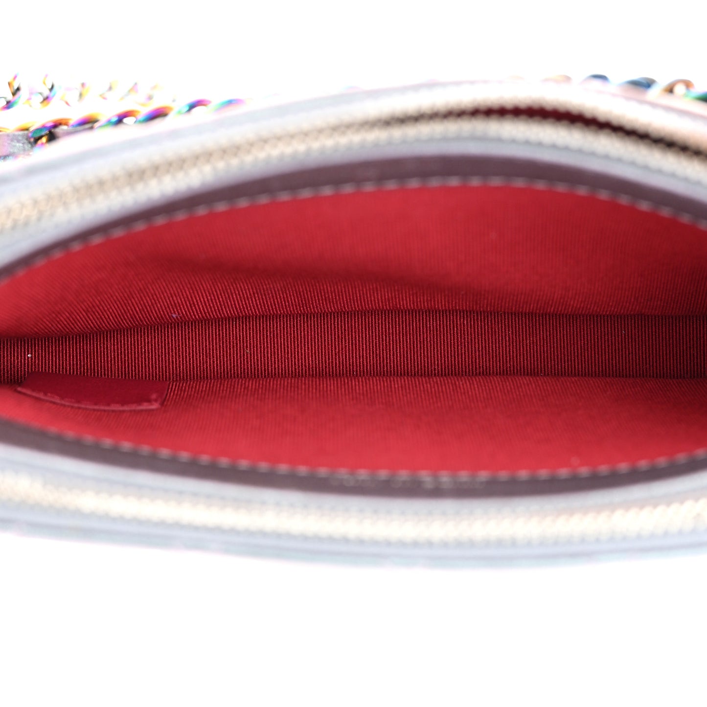 Iridescent Lambskin Calfskin Quilted Small Gabrielle Clutch With Chain Light Purple