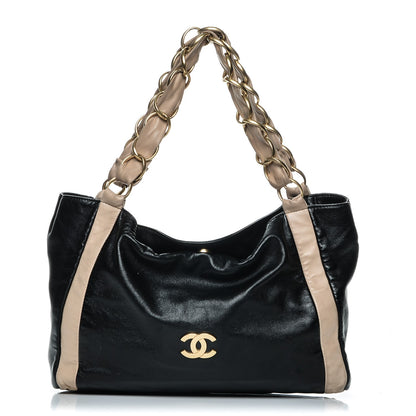 Chanel Lambskin Small Olsen Shoulder Bag Black Beige 1 of 9