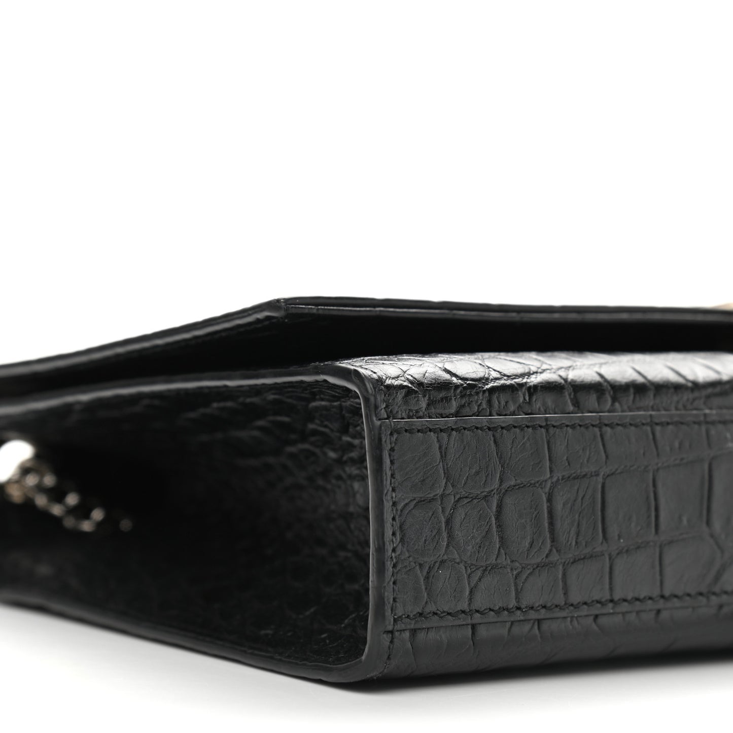 Calfskin Crocodile Embossed Medium Classic Monogram Kate Tassel Satchel Black