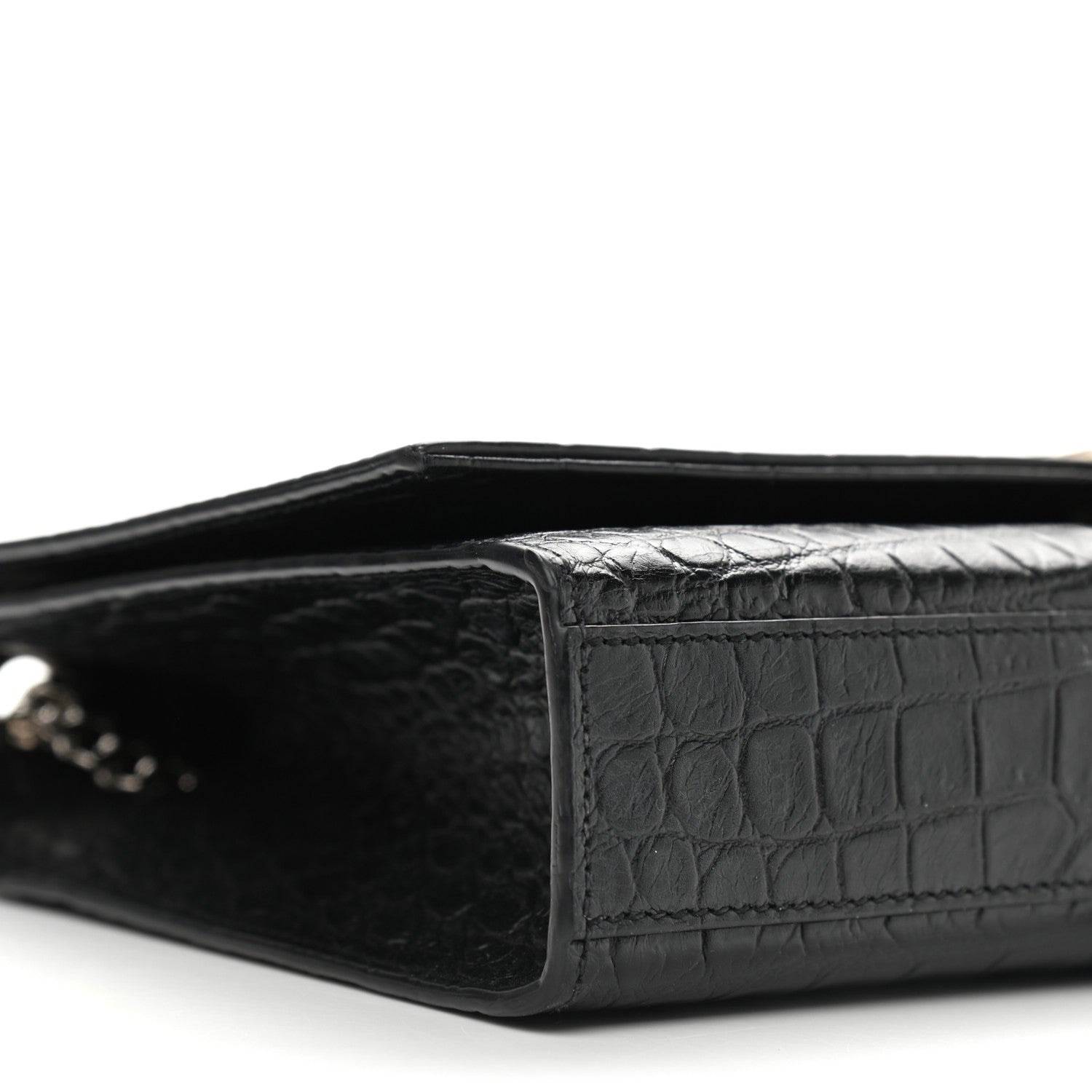 Saint Laurent Calfskin Crocodile Embossed Medium Classic Monogram Kate Tassel Satchel Black 8 of 11