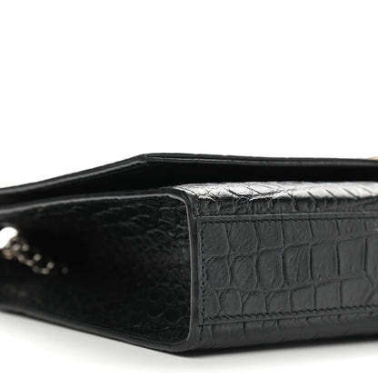 Saint Laurent Calfskin Crocodile Embossed Medium Classic Monogram Kate Tassel Satchel Black 8 of 11