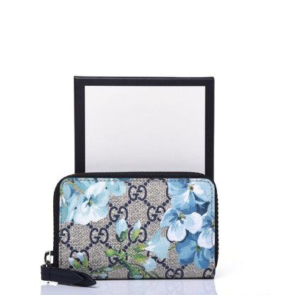 Gucci GG Supreme Monogram Blooms Zip Around Card Case Wallet Beige Blue Navy 9 of 9