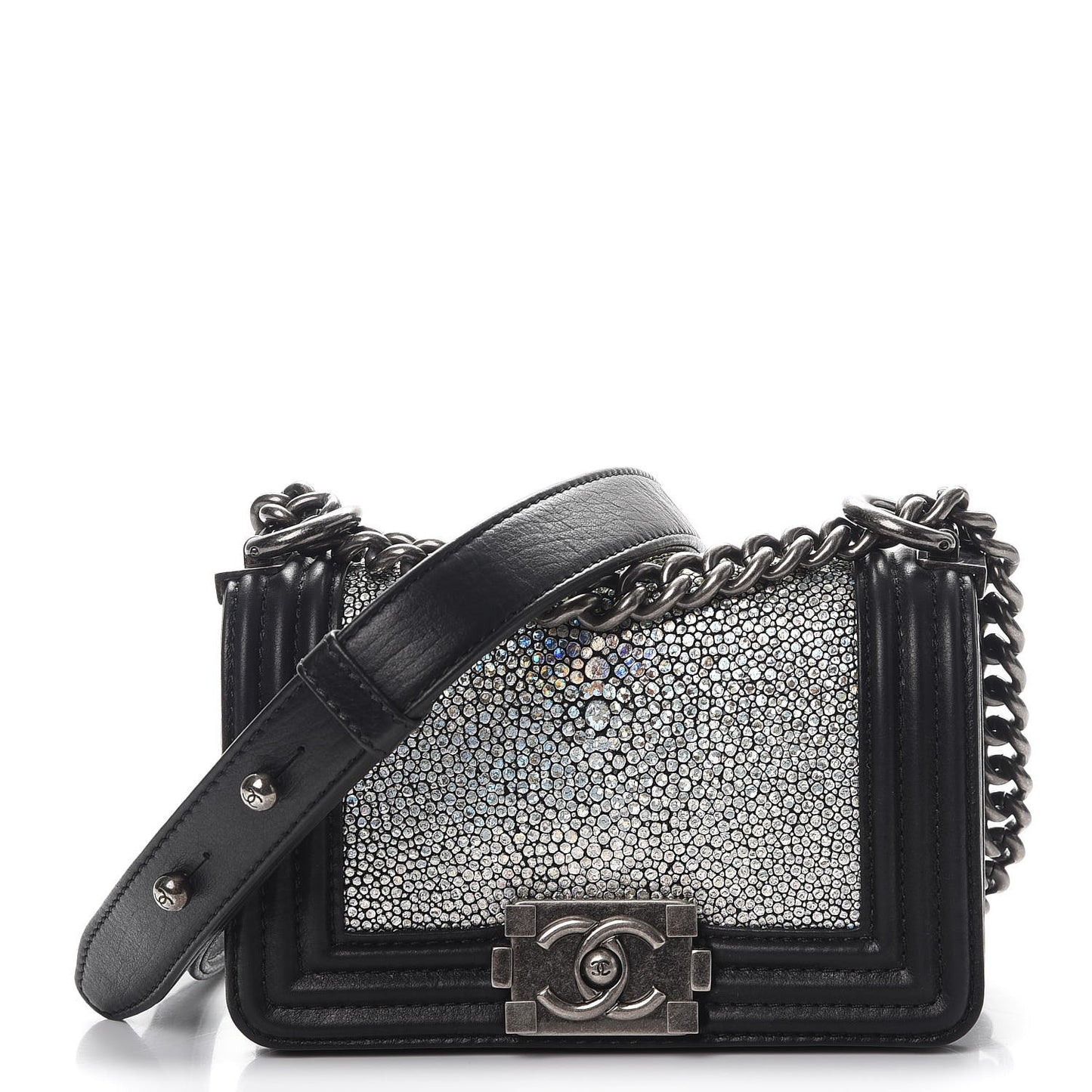 Galuchat Stingray Mini Boy Flap Black Silver