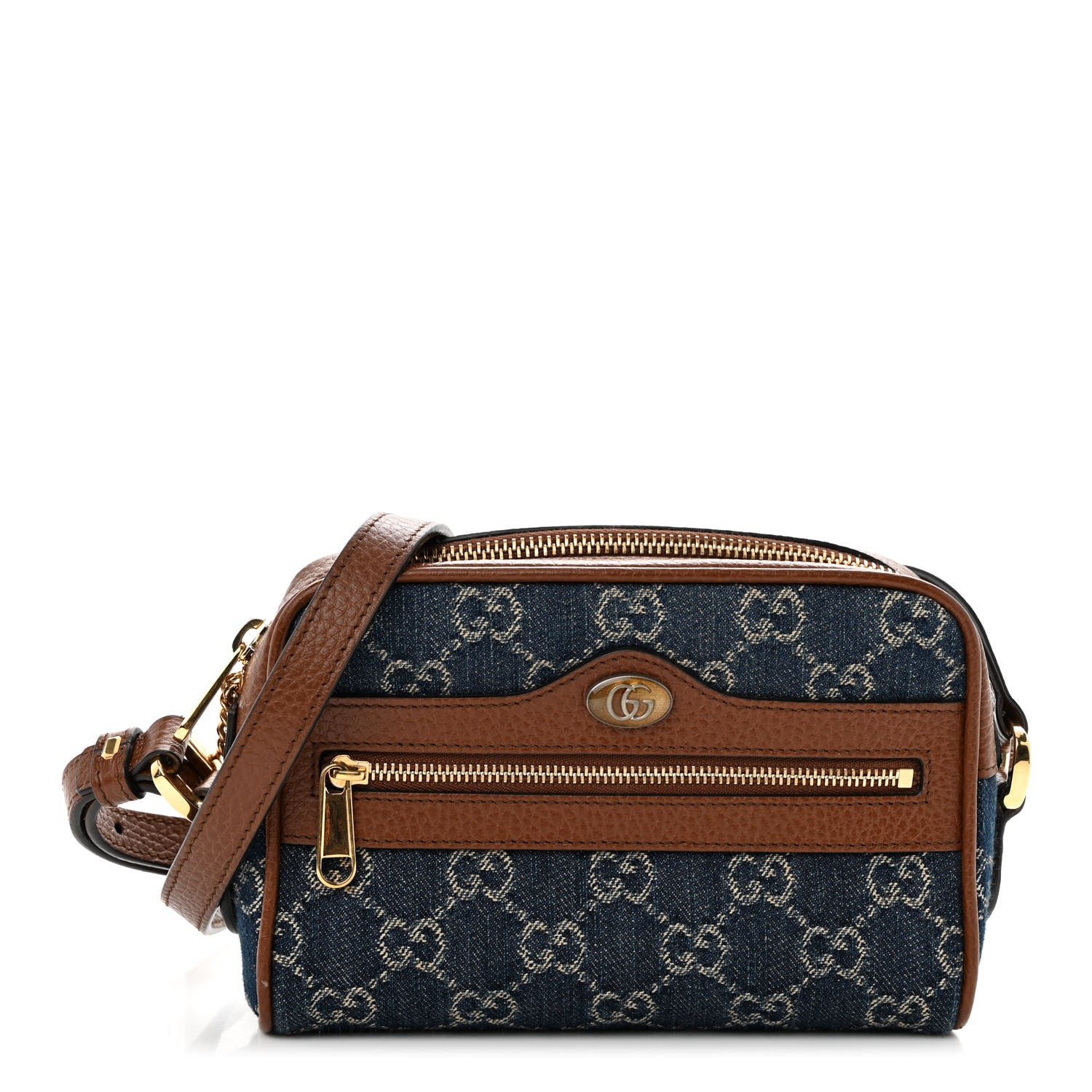 Gucci New Denim GG Monogram Dollar Calfskin Mini Ophidia Shoulder Bag Blue Tea Cuir Epilog 1 of 10