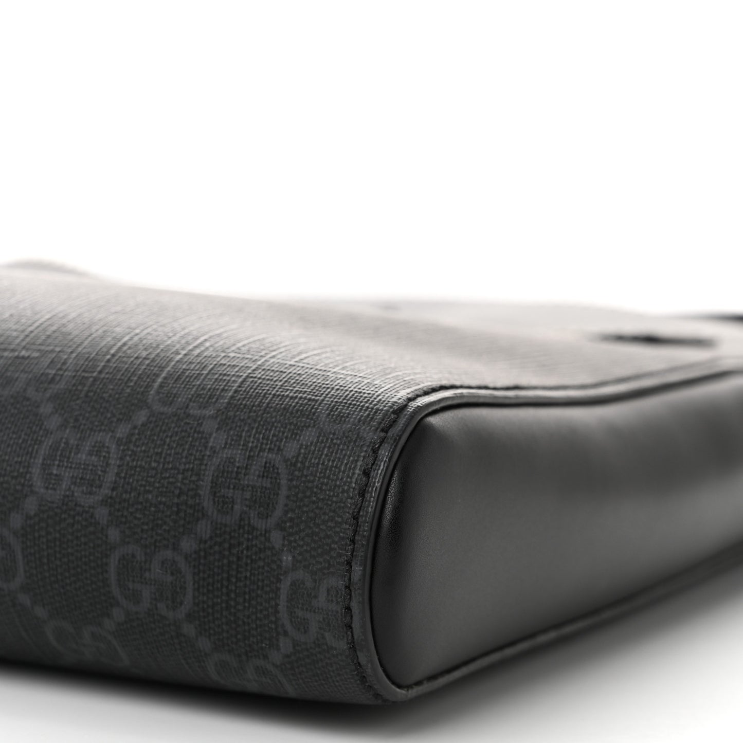 GG Supreme Monogram Appia Calfskin Web Flat Messenger Bag Black Grey