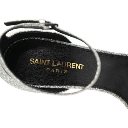 Saint Laurent Glitter Amber 105 Ankle Strap Sandals 38.5 Silver 7 of 9