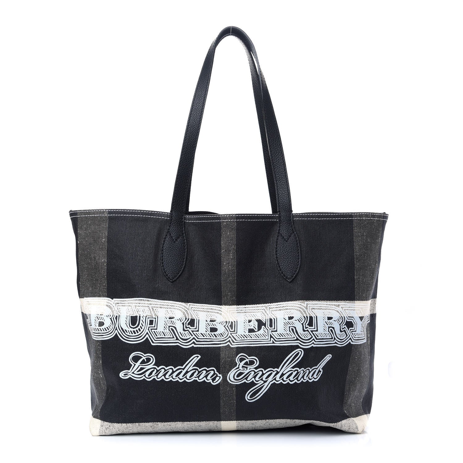 Burberry Coated Canvas Mega Check Medium Doodle Tote Black White 1 of 8