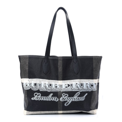 Burberry Coated Canvas Mega Check Medium Doodle Tote Black White 1 of 8