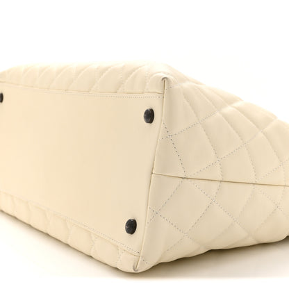 Chanel Calfskin Tweed Quilted Large Portobello Tote White Multicolor 10 of 10