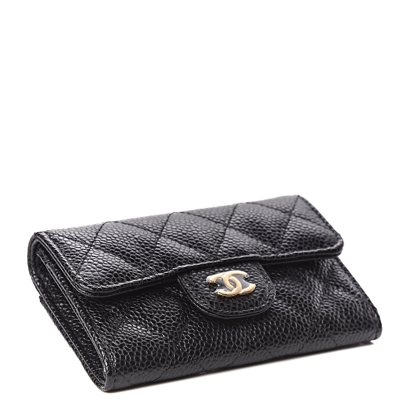 Caviar Quilted Flap Card Holder Wallet Black