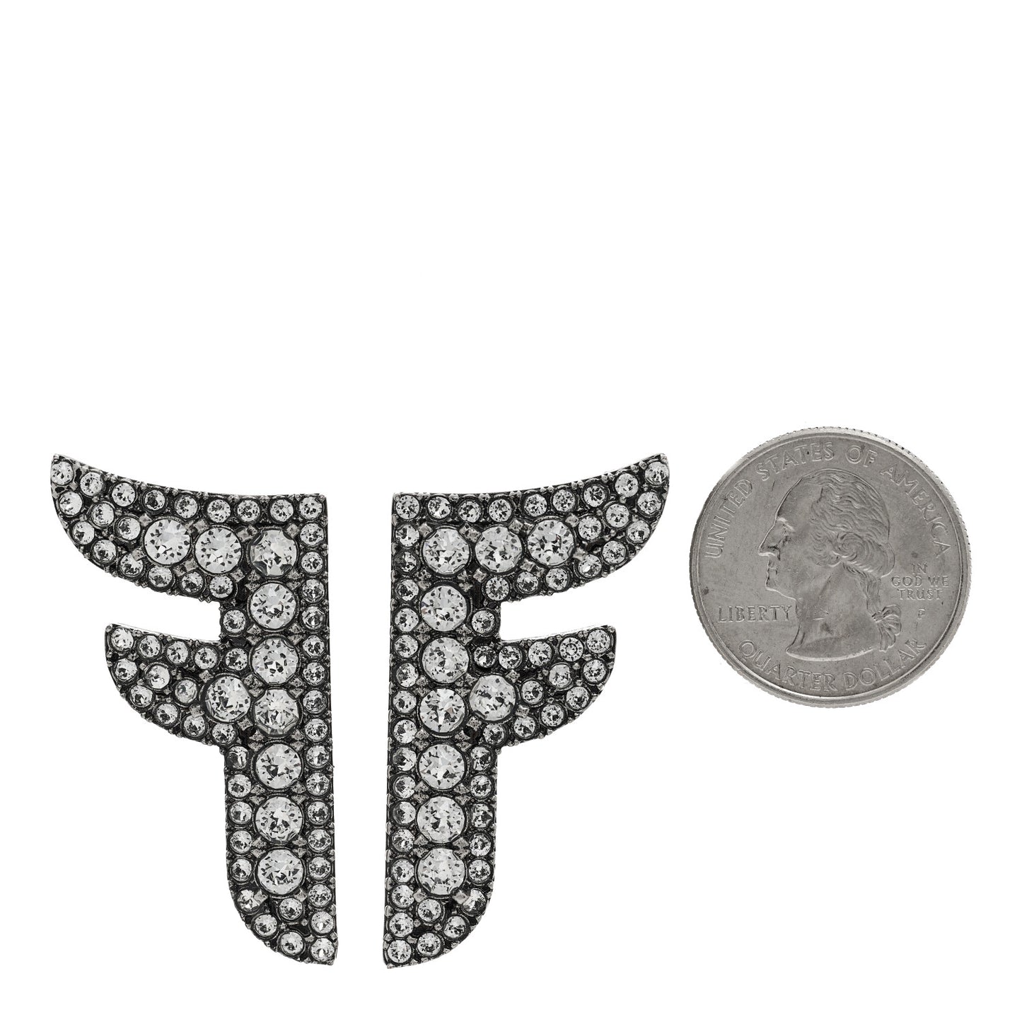 Metal Crystal FF Stud Earrings Silver