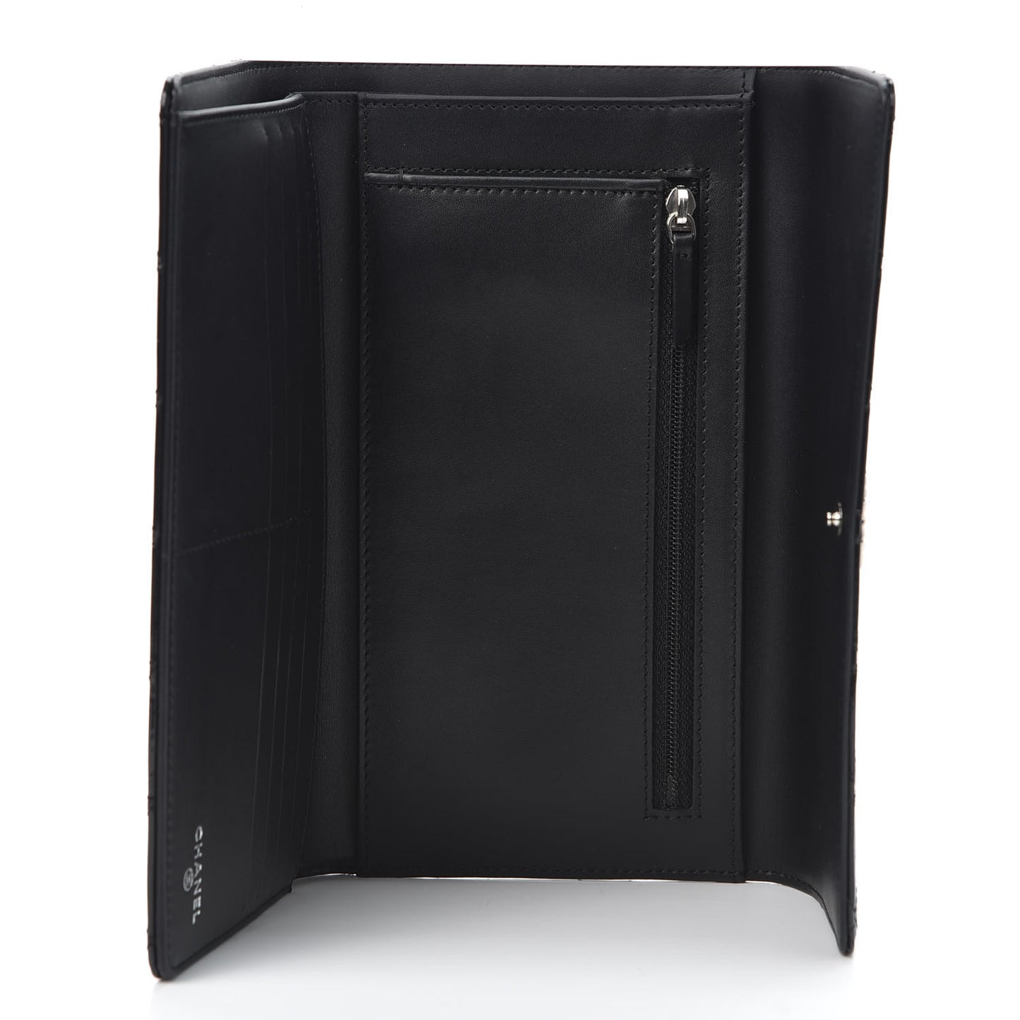 Patent Quilted Large Brilliant Flap Wallet Black