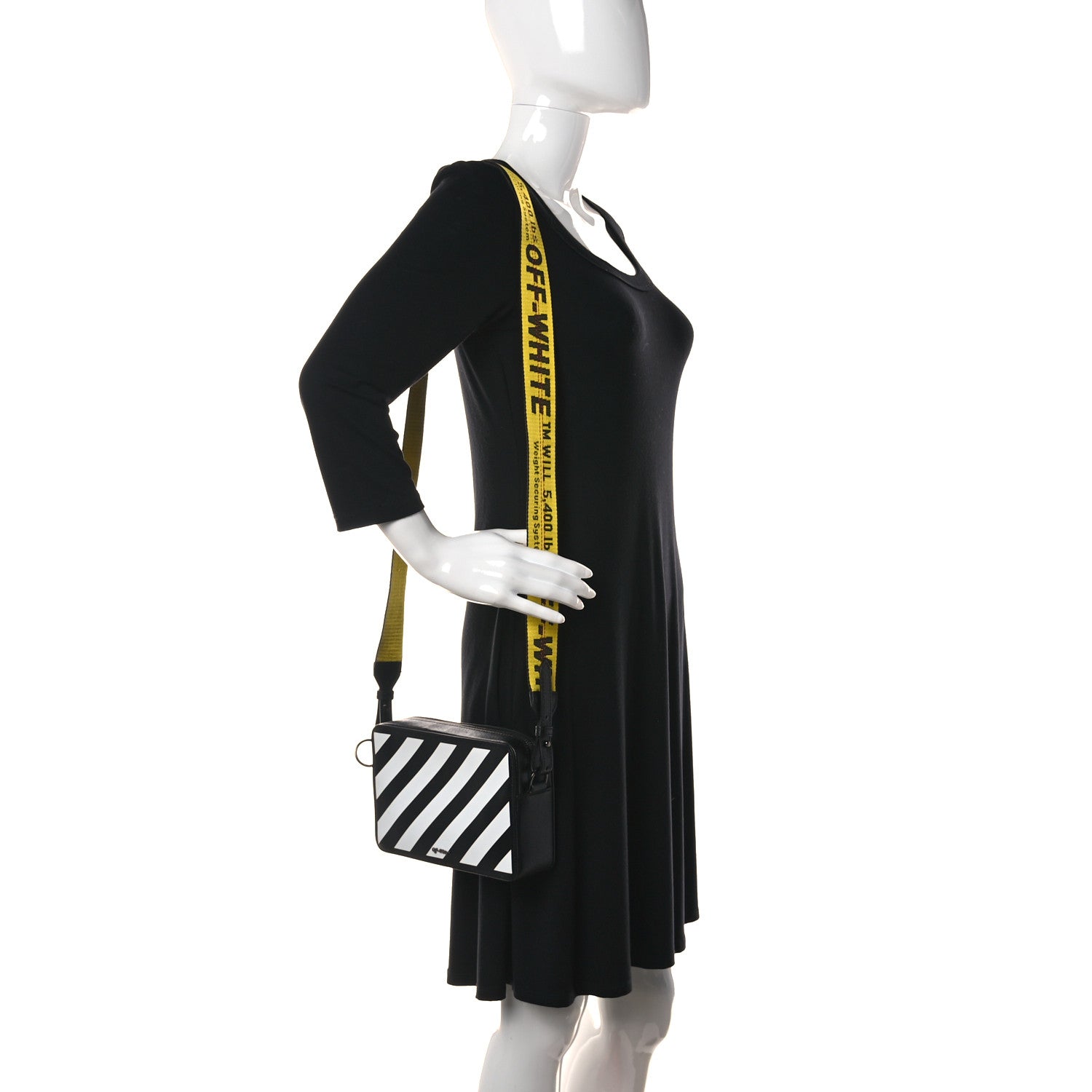 Off-White Saffiano Striped Mini Diag Bag Black White 2 of 11