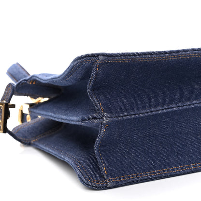 Fendi Denim Fabric Jacquard Cuoio FF 1974 Medium Peekaboo I SEE U Satchel Blue Tobacco Moro 6 of 11