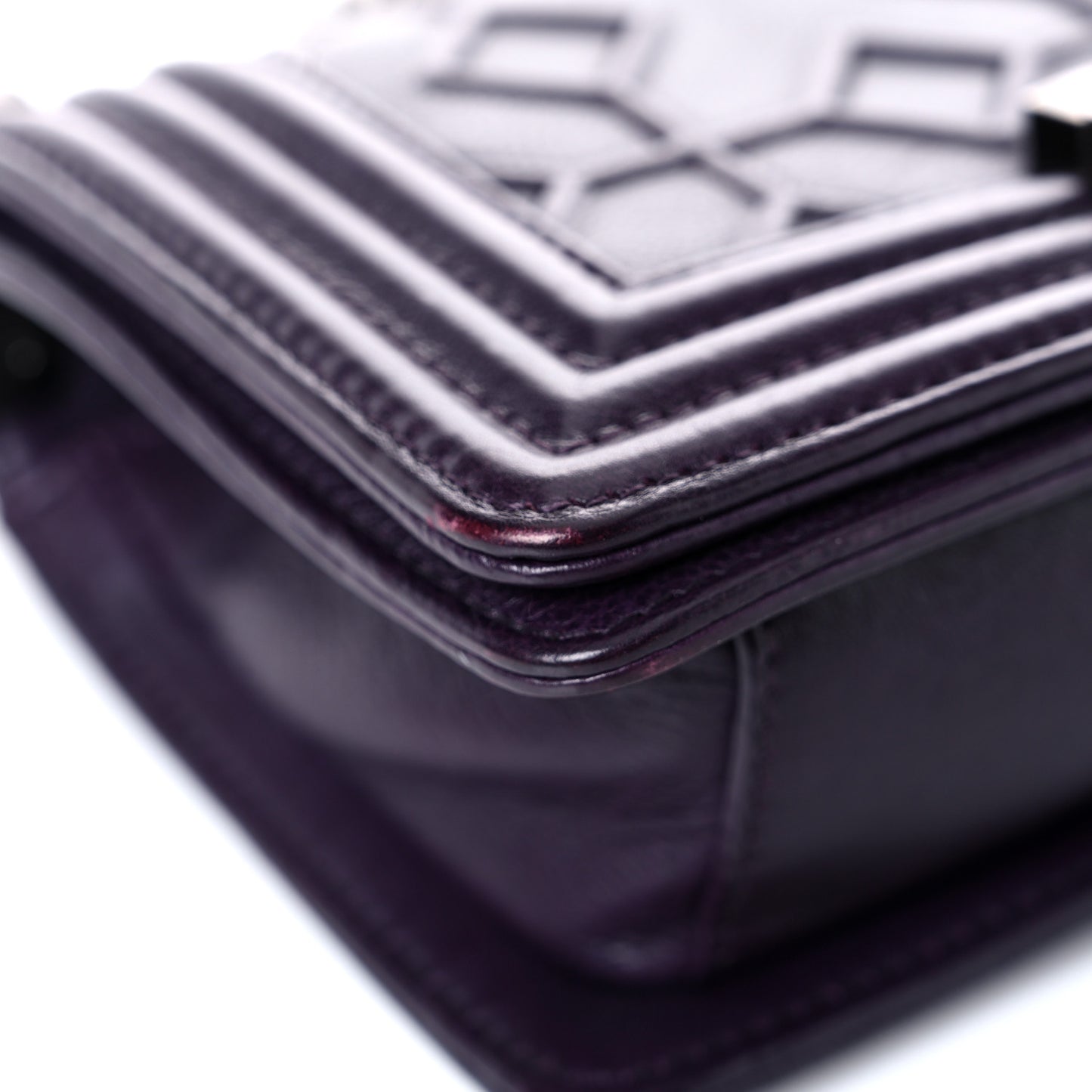 Calfskin Embossed Small Boy Flap Plum