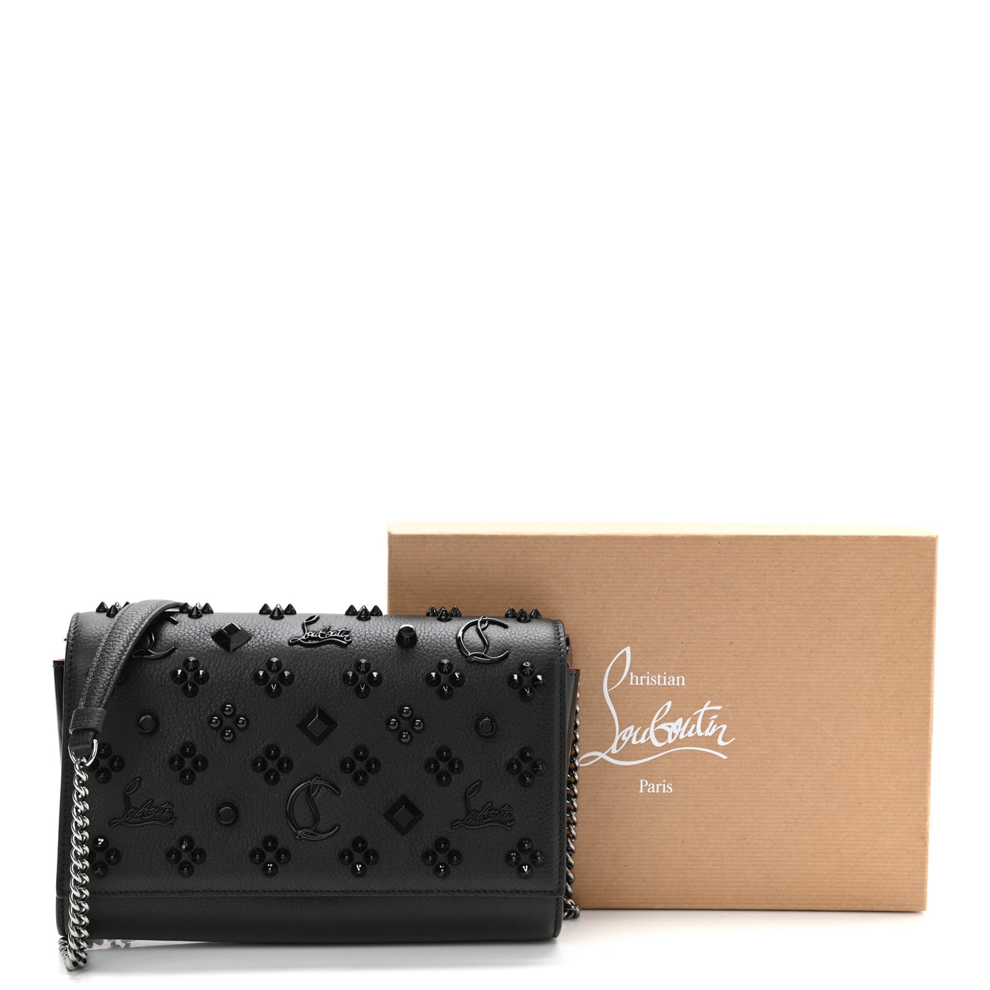 Calfskin Spikes Loubinthesky Paloma Clutch Black