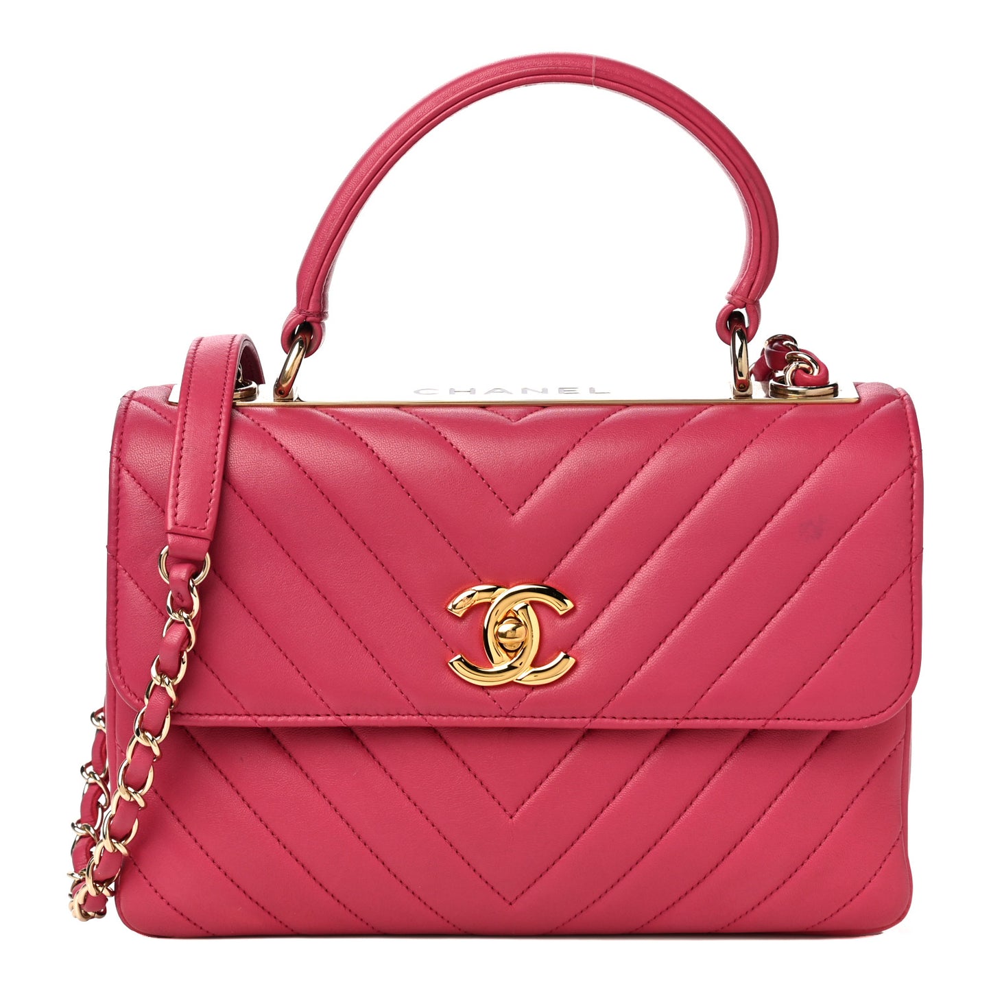 Lambskin Chevron Quilted Small Trendy CC Dual Handle Flap Bag Pink