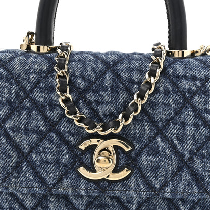 Chanel Washed Denim Calfskin Quilted Coco Handle Clutch With Chain Blue 8 of 10