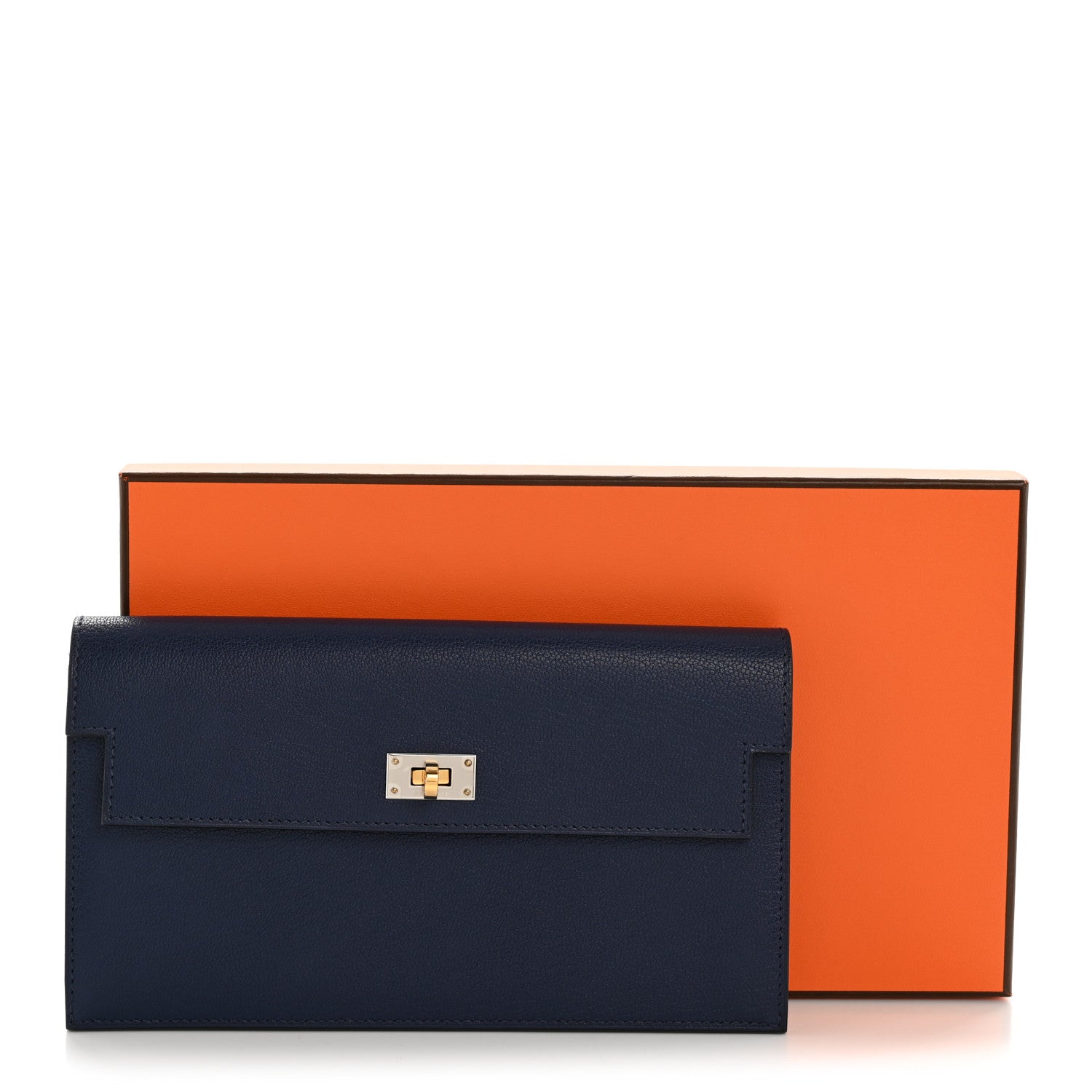 Hermes Chevre Chamkila Kelly Pocket Long Wallet Bleu Indigo