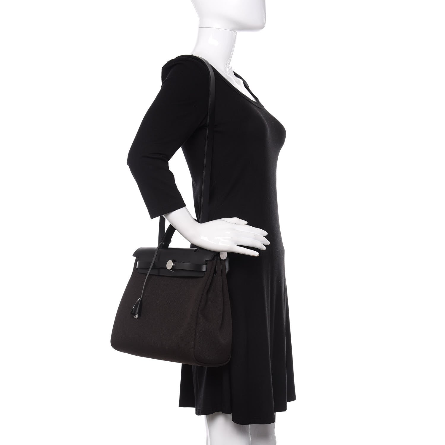 Hermes Military Toile Vache Hunter Herbag Zip Retourne 31 PM Black Ebene 2 of 14