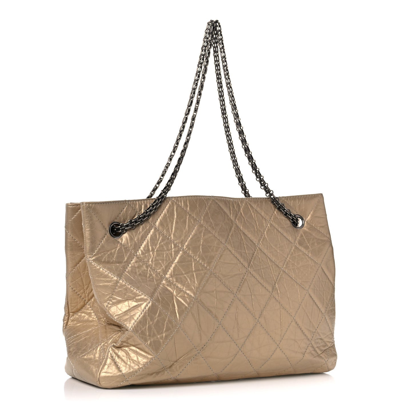 Metallic Aged Calfskin Quilted Reissue 2.55 Tote Light Gold