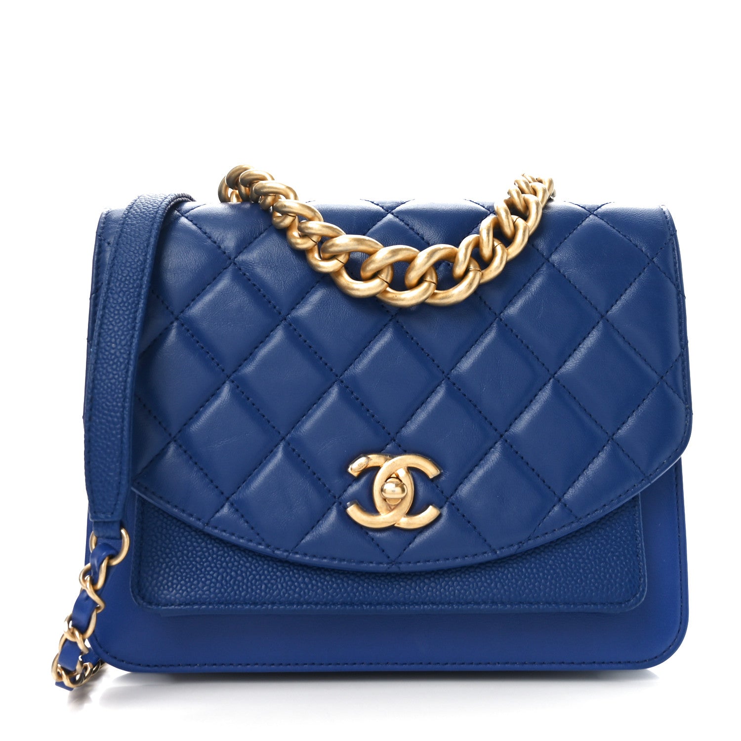Chanel Calfskin Caviar Quilted Chain Handle Flap Blue 1 of 9