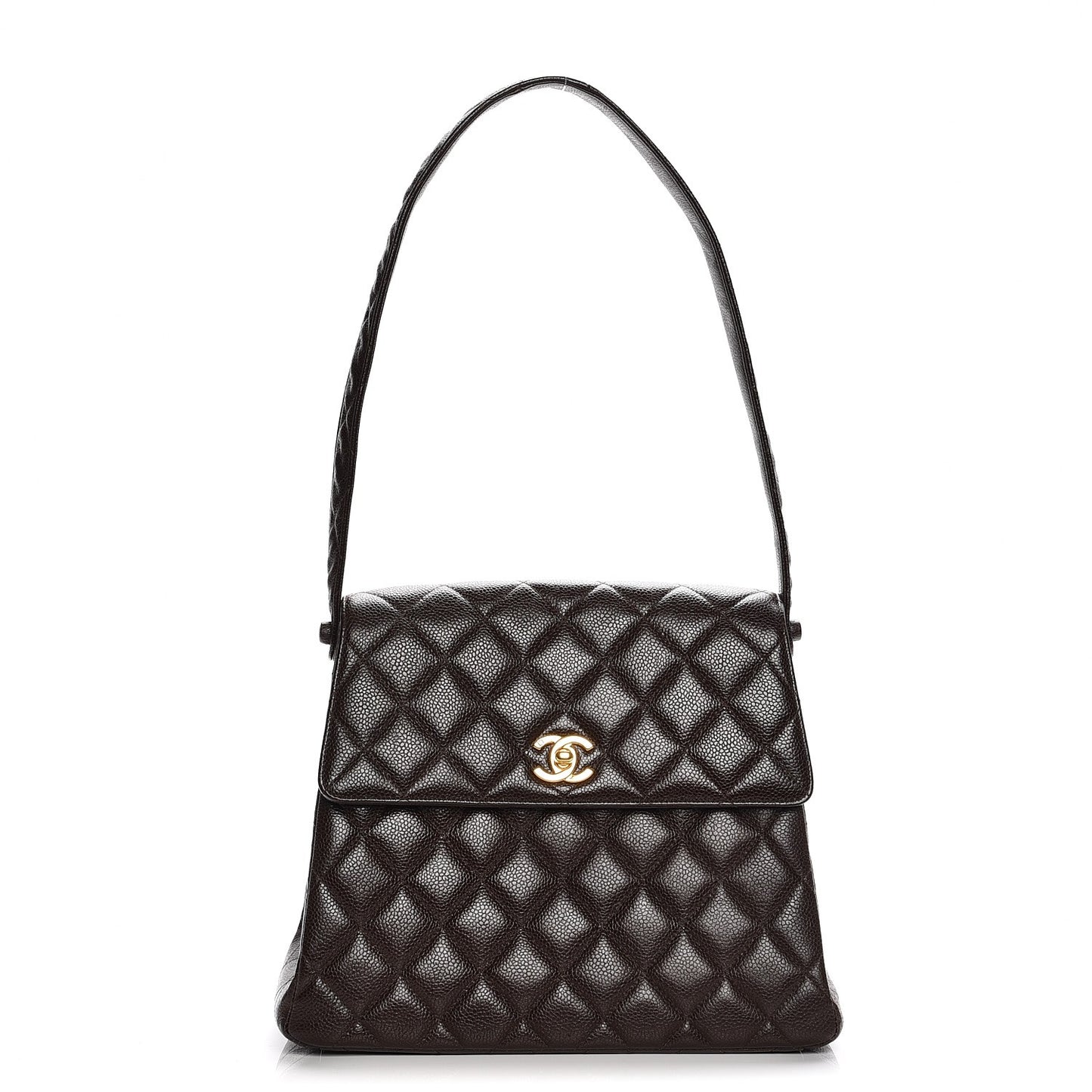 Caviar Quilted Flap Shoulder Bag Dark Brown