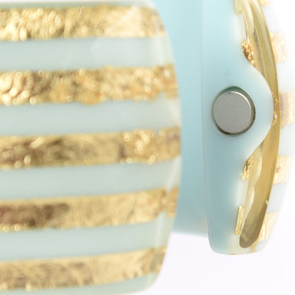 Chanel Resin Striped Pearl CC Cuff Light Blue Gold 4 of 6