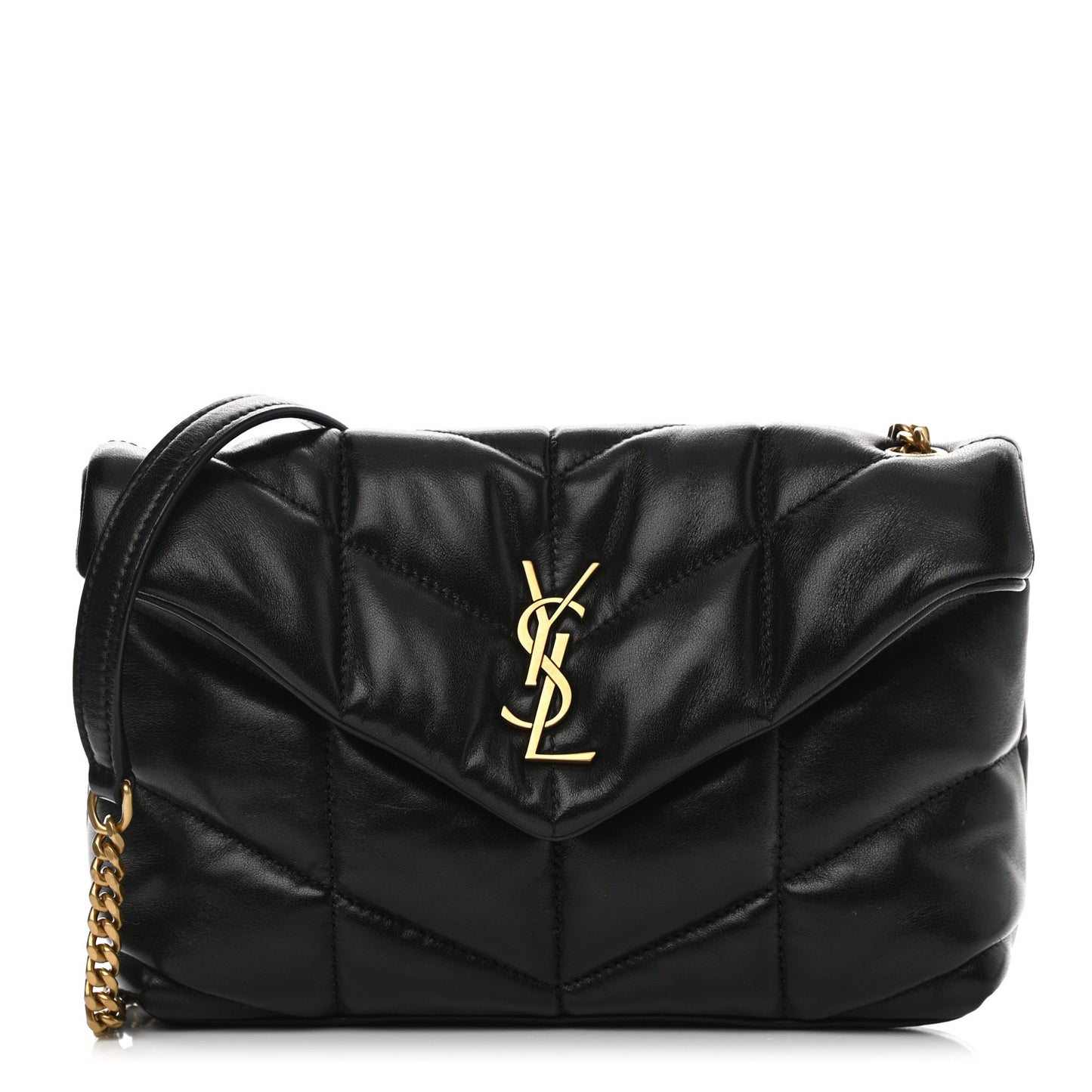 Lambskin Quilted Toy Loulou Puffer Monogram Chain Satchel Black