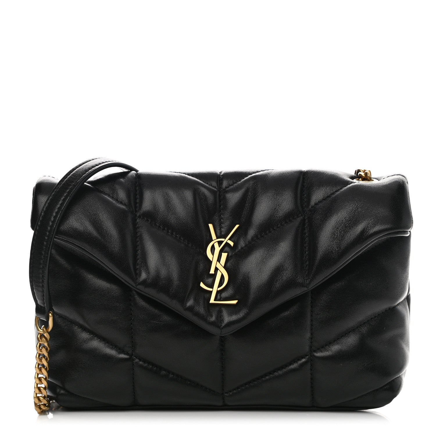 Saint Laurent Lambskin Quilted Toy Loulou Puffer Monogram Chain Satchel Black 1 of 11