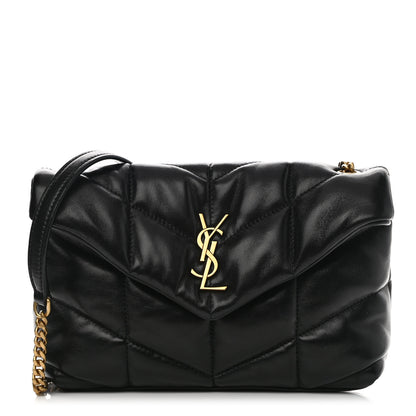 Saint Laurent Lambskin Quilted Toy Loulou Puffer Monogram Chain Satchel Black 1 of 11