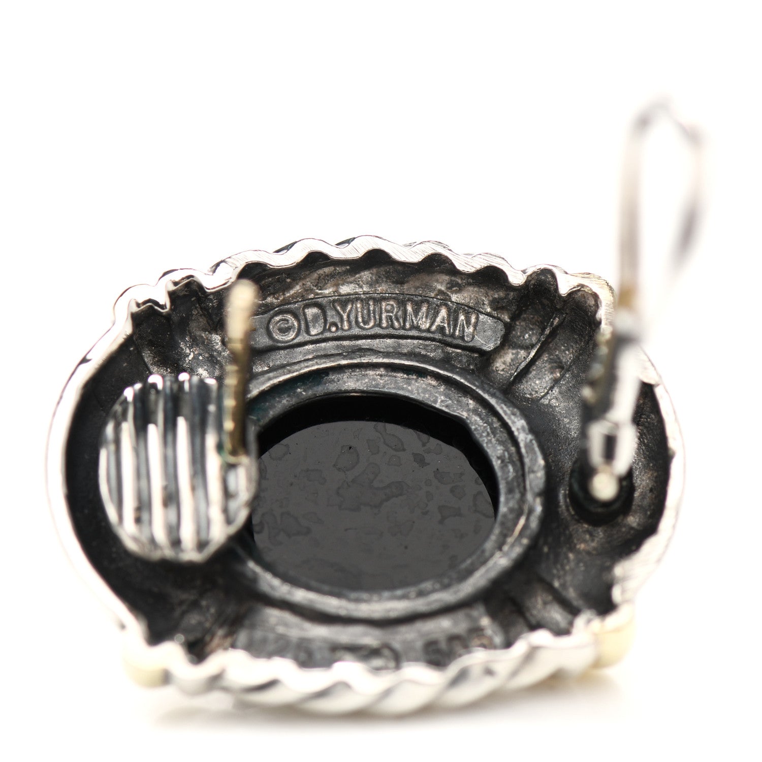 Cartier DAVID YURMAN Sterling Silver 14K Yellow Gold Black Onyx Oval Earrings 5 of 6