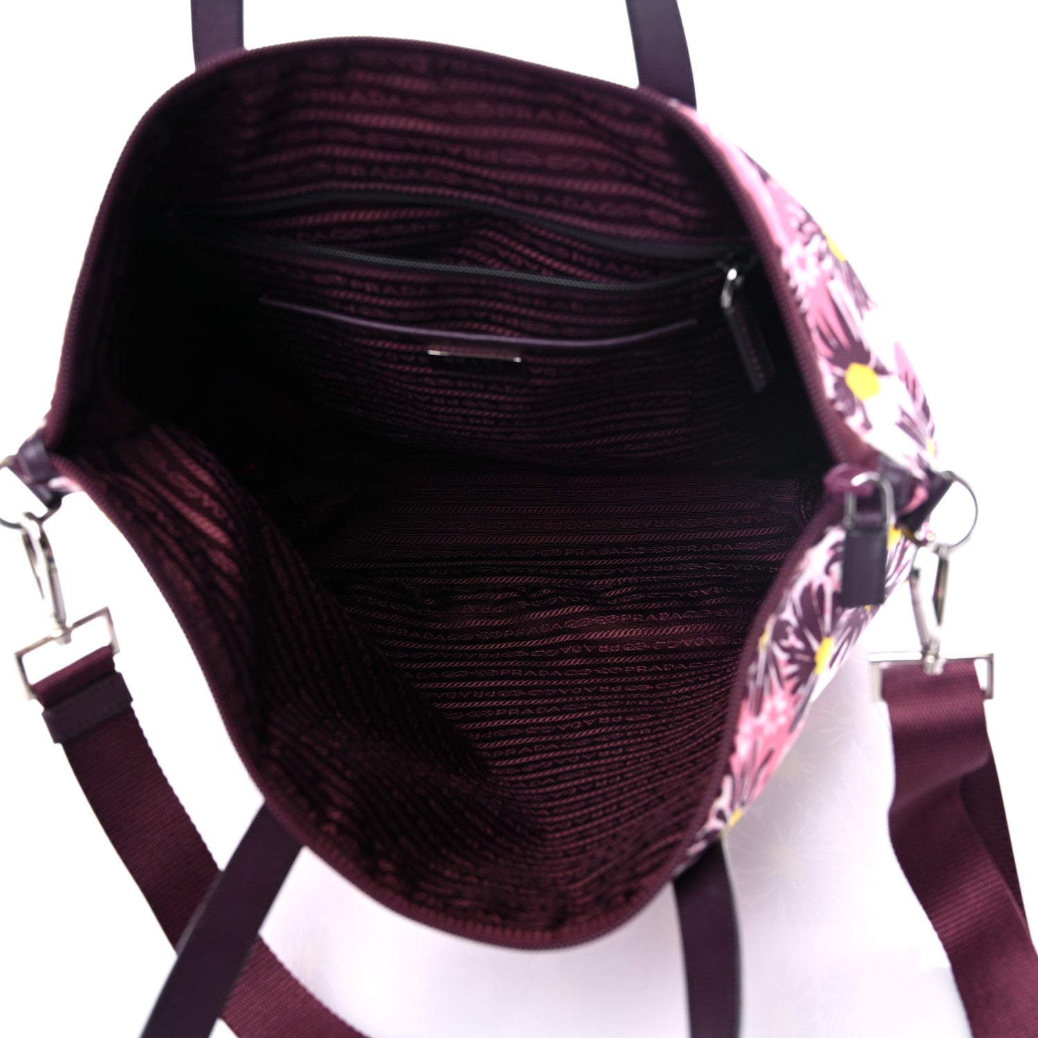 Prada Tessuto Nylon Saffiano Floral Print Tote Bordeaux 4 of 8