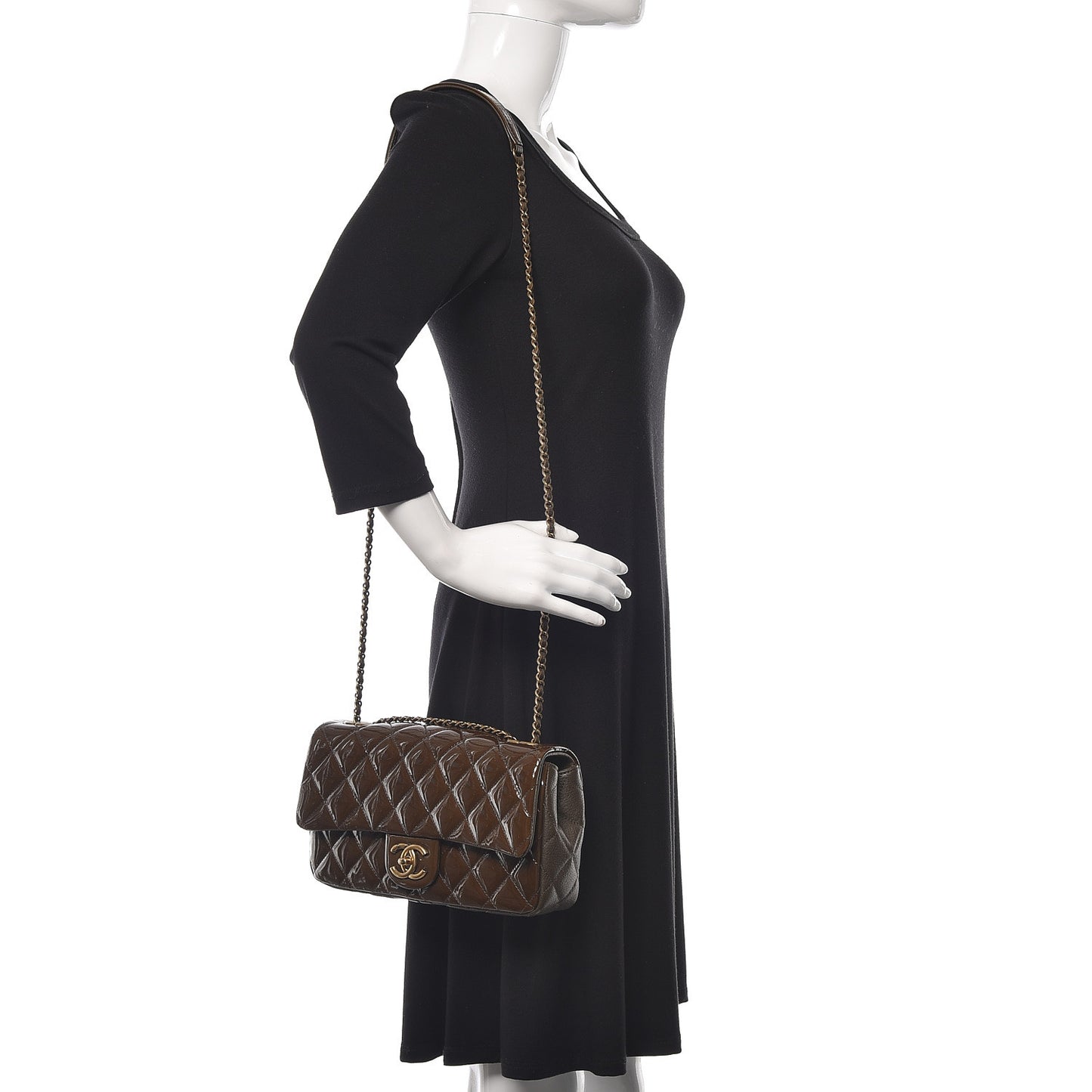 Patent Goatskin Quilted Medium CC Eyelet Flap Khaki