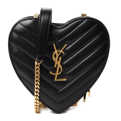Saint Laurent Lambskin Matelasse Chevron Monogram Small Love Heart Chain Bag Black 1 of 10