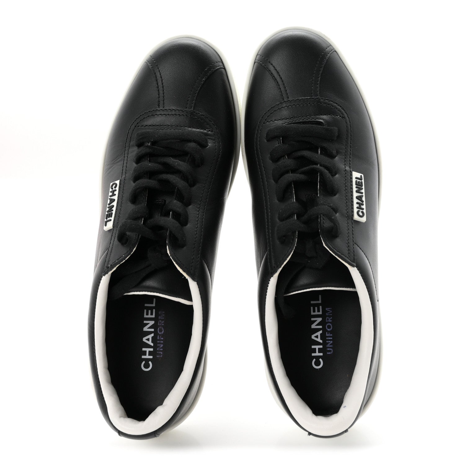 Chanel Calfskin CC Womens Uniform Sneakers 37.5 Black 2 of 9