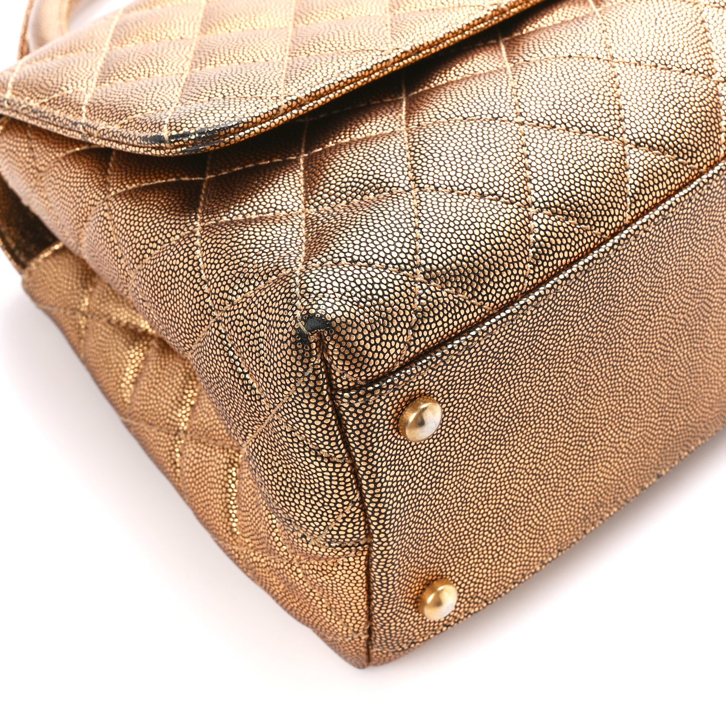 Metallic Caviar Quilted Small Coco Handle Flap Bronze