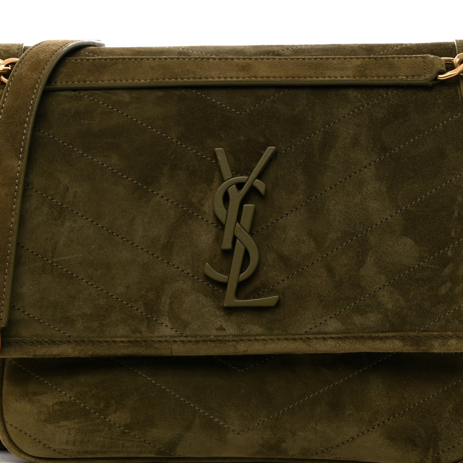 Saint Laurent Suede Monogram Medium Niki Chain Satchel Loden Green 9 of 11