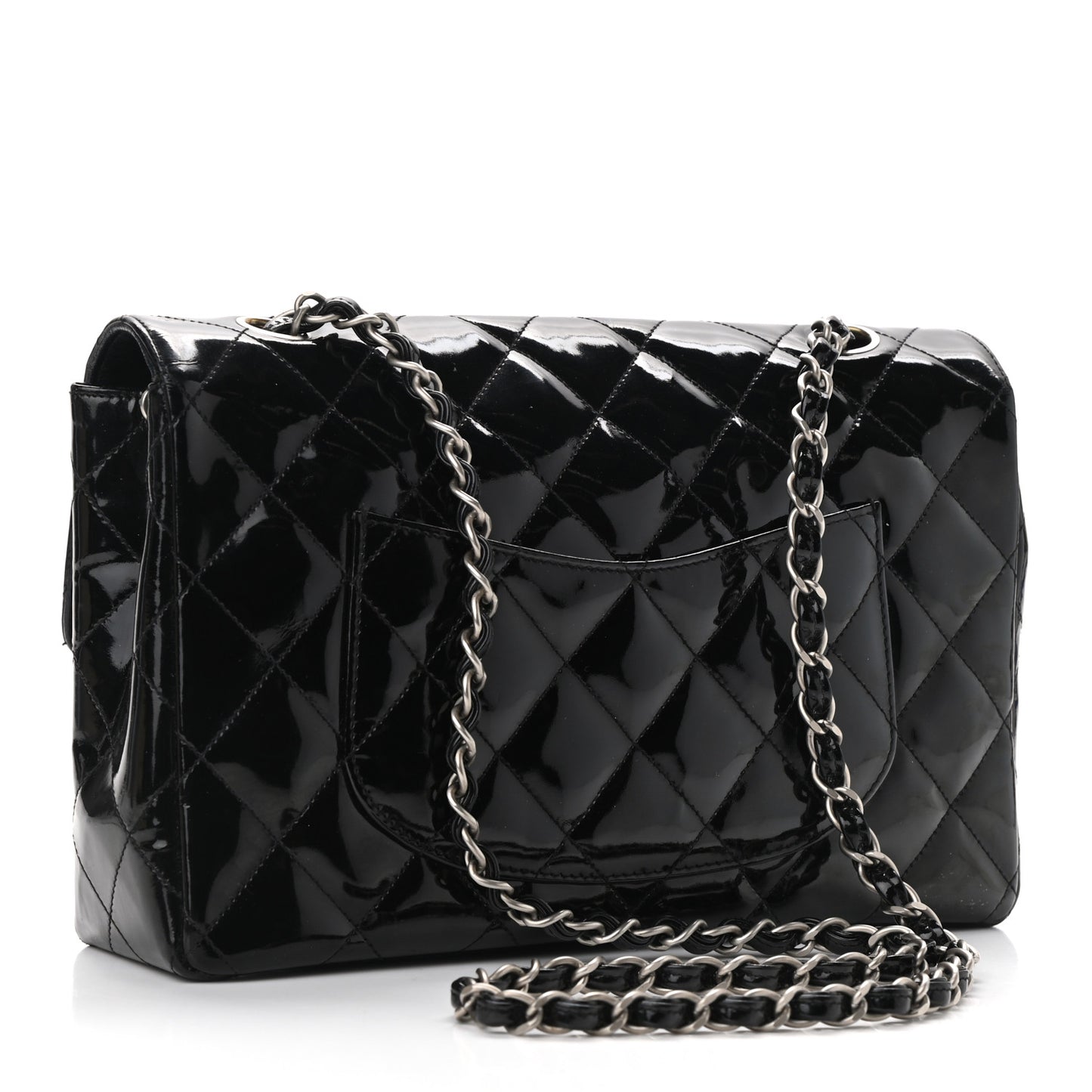 Patent Quilted Medium Single Flap Black