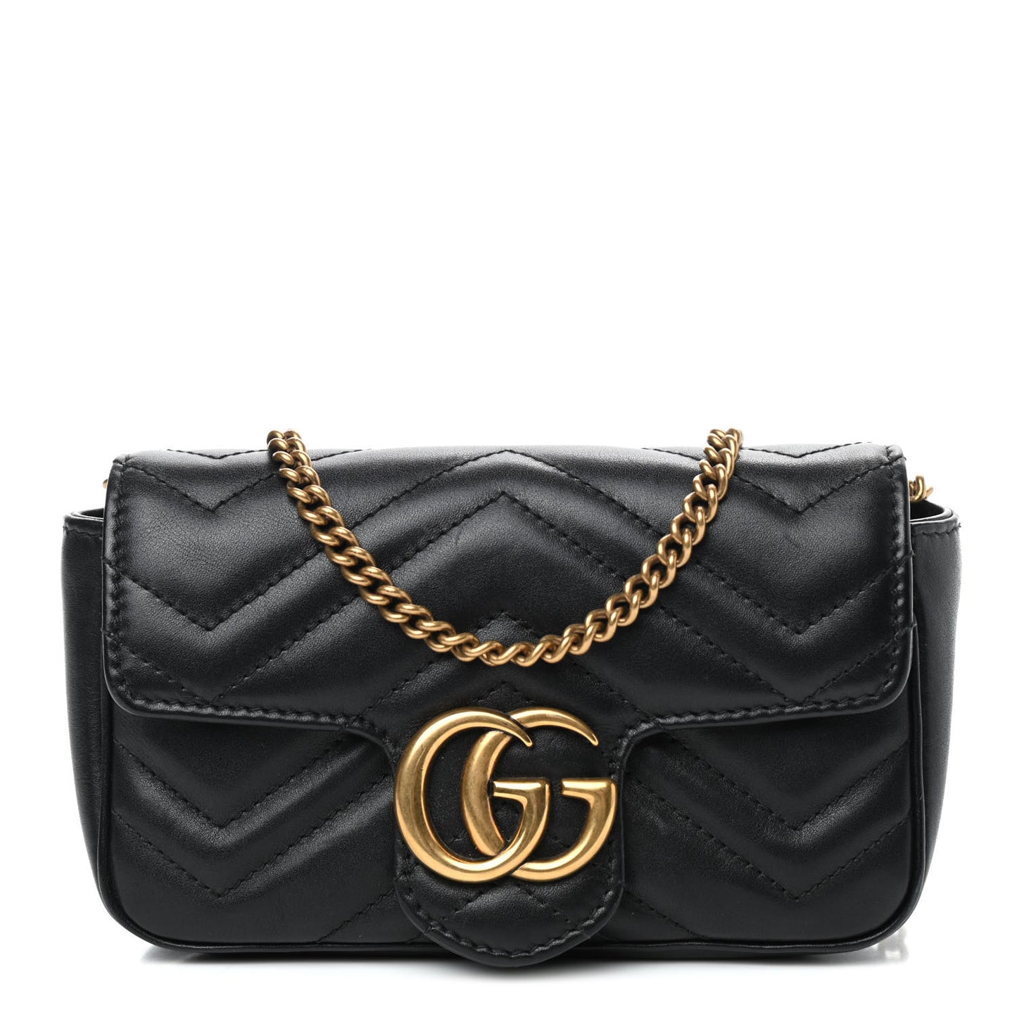 Calfskin Matelasse Super Mini GG Marmont Shoulder Bag Black
