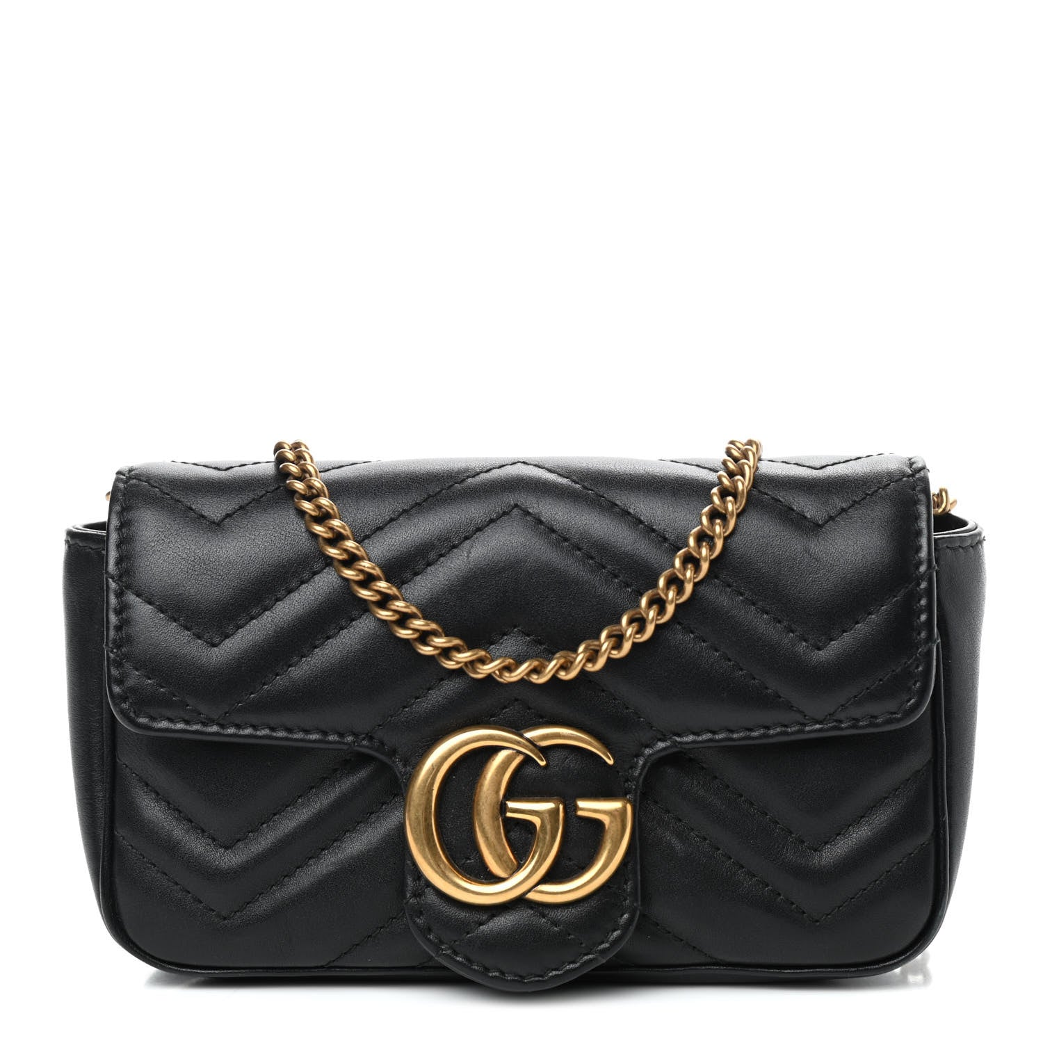 Gucci Calfskin Matelasse Super Mini GG Marmont Shoulder Bag Black 1 of 9