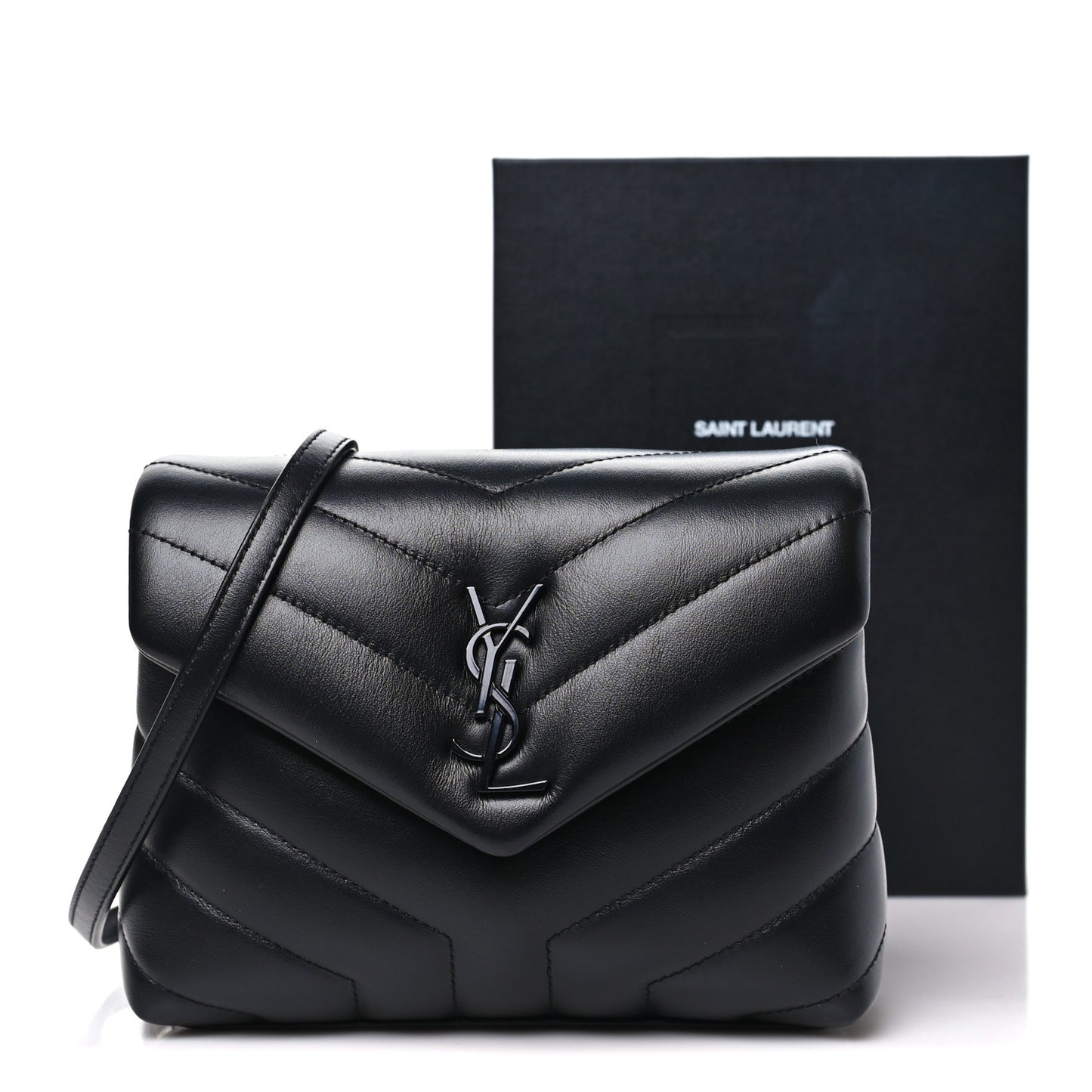 Calfskin Y Quilted Monogram Monochrome Toy Loulou Crossbody Bag Black