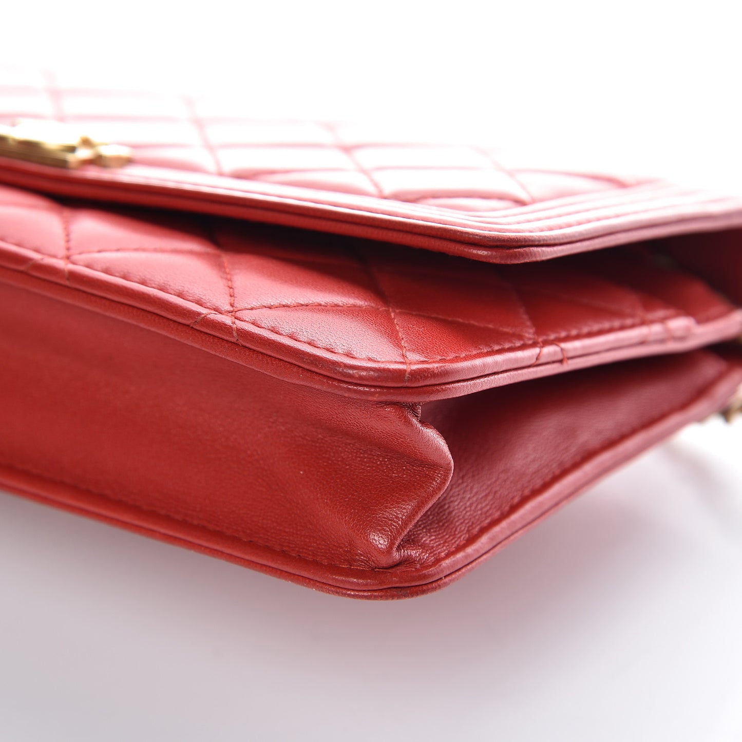 Lambskin Quilted Boy Wallet On Chain WOC Red