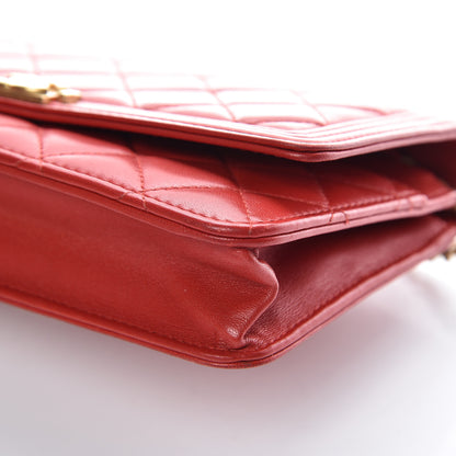 Chanel Lambskin Quilted Boy Wallet On Chain WOC Red 6 of 18