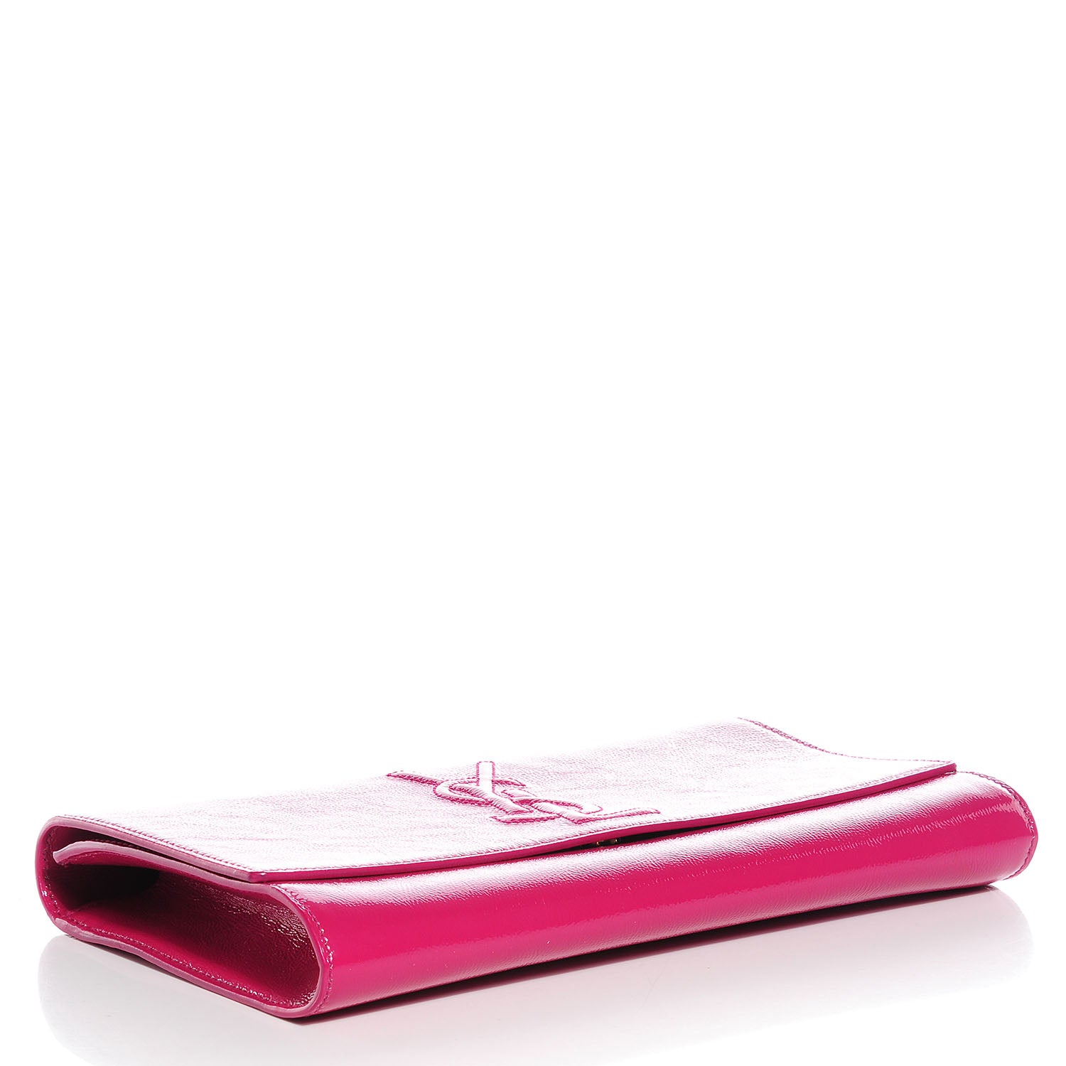 Saint Laurent Textured Patent Monogram Large Belle De Jour Clutch Fuchsia 4 of 7