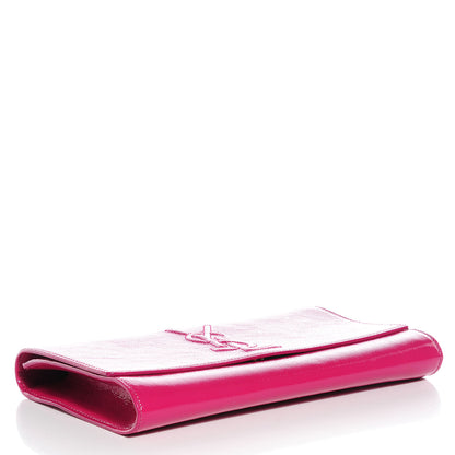Saint Laurent Textured Patent Monogram Large Belle De Jour Clutch Fuchsia 4 of 7