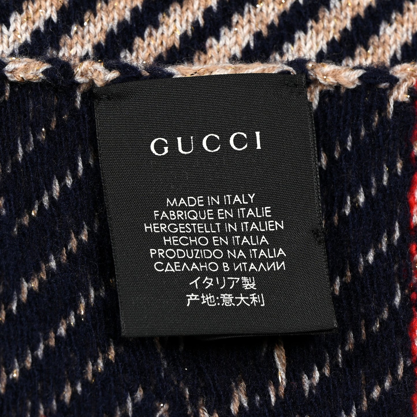 Wool Lame Jacquard GG Monogram Regy Scarf Black Red