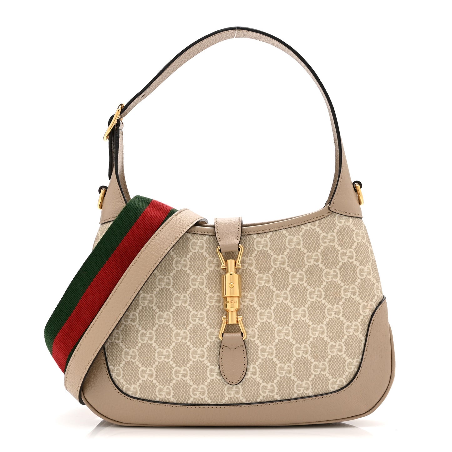 GG Supreme Monogram Textured Dollar Calfskin Web Small Jackie 1961 Hobo Beige Mystic White Oatmeal